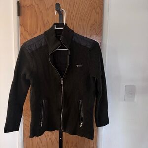 Louis Castel Women's Dark Olive Knit Zip-Front Jacket size 100